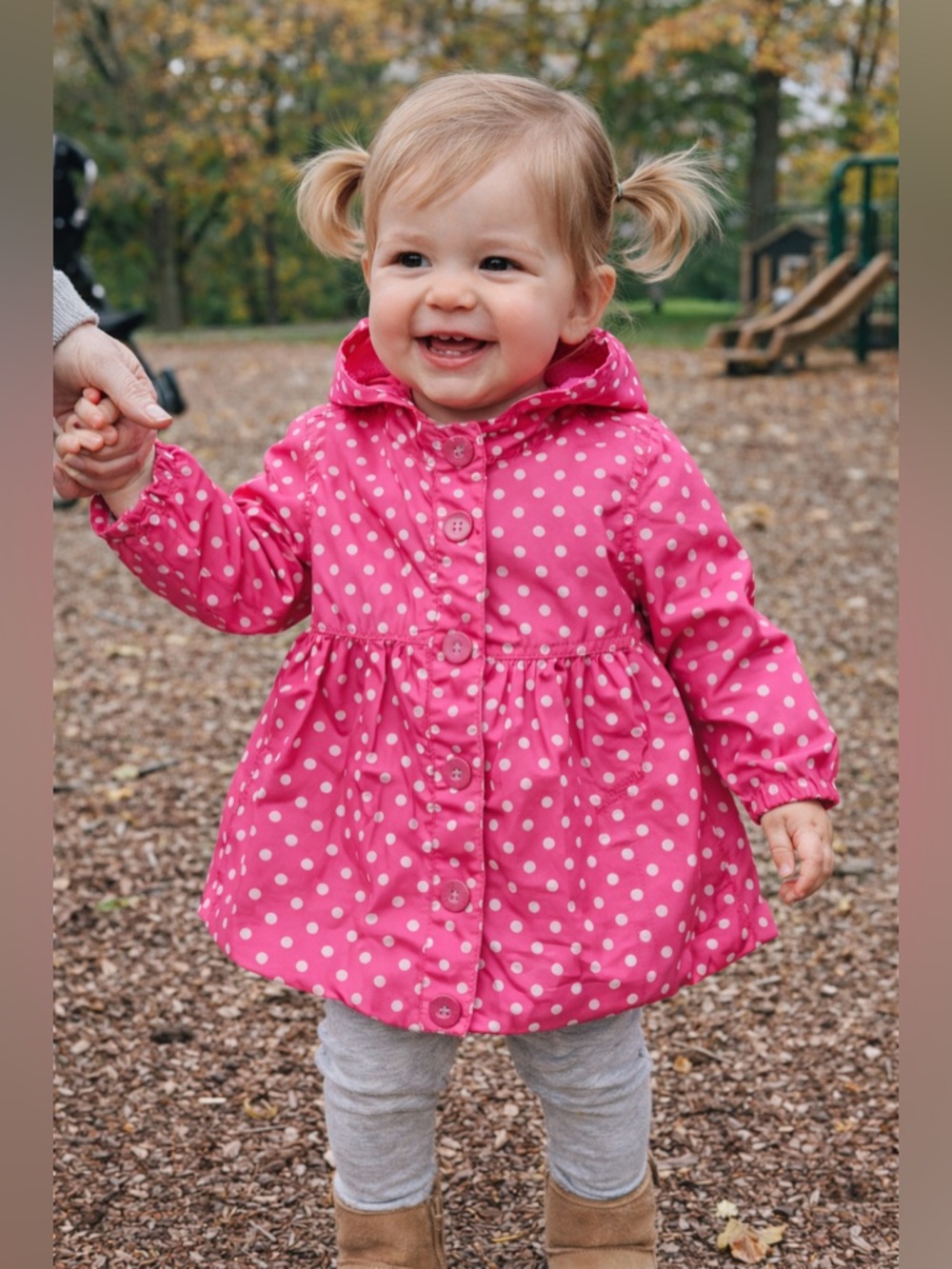 OshKosh Pink Polka Dot Hooded Jacket 12-18M Fleece Lined Toddler Coat